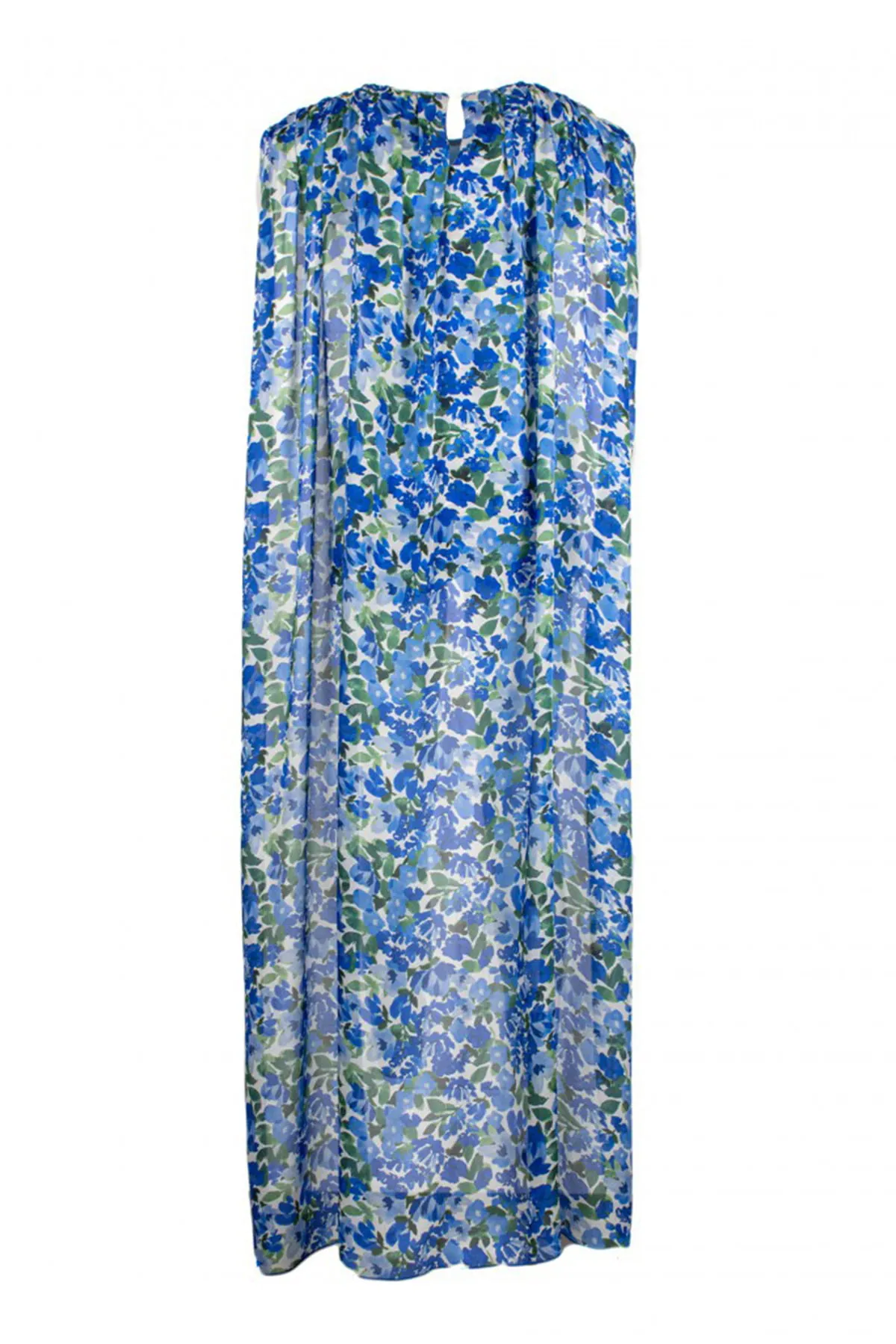 Abito donna mini tessuto fantasia con drappeggio su gonna e lungo velo dalle spalle