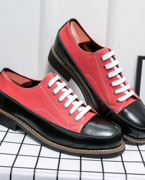Classiche scarpe oxford di lusso casual in pelle cucita rossa nera Scarpe casual da uomo con lacci e plateau con tacco basso di