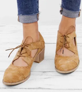 Estate Vintage London Brogue Scarpe Donna Lace Up Sandalo Chunky Tacchi alti Ritagli Donna Casual Plus Size 3543 Donna Sho