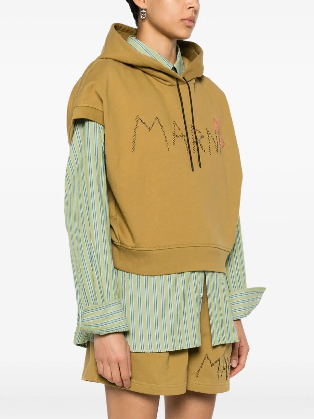 Felpa smanicata con ricamo in giallo di Marni - donna