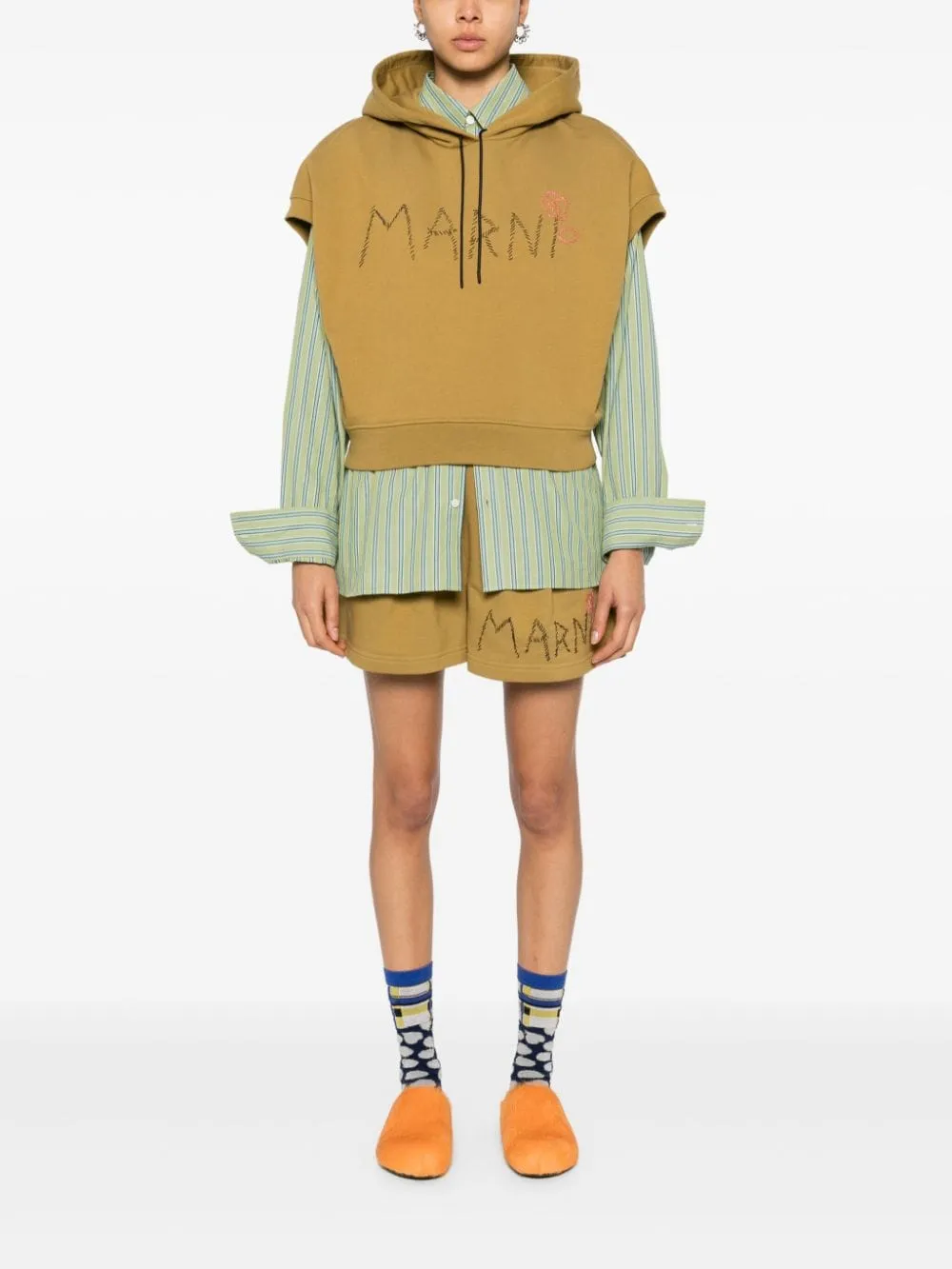 Felpa smanicata con ricamo in giallo di Marni - donna