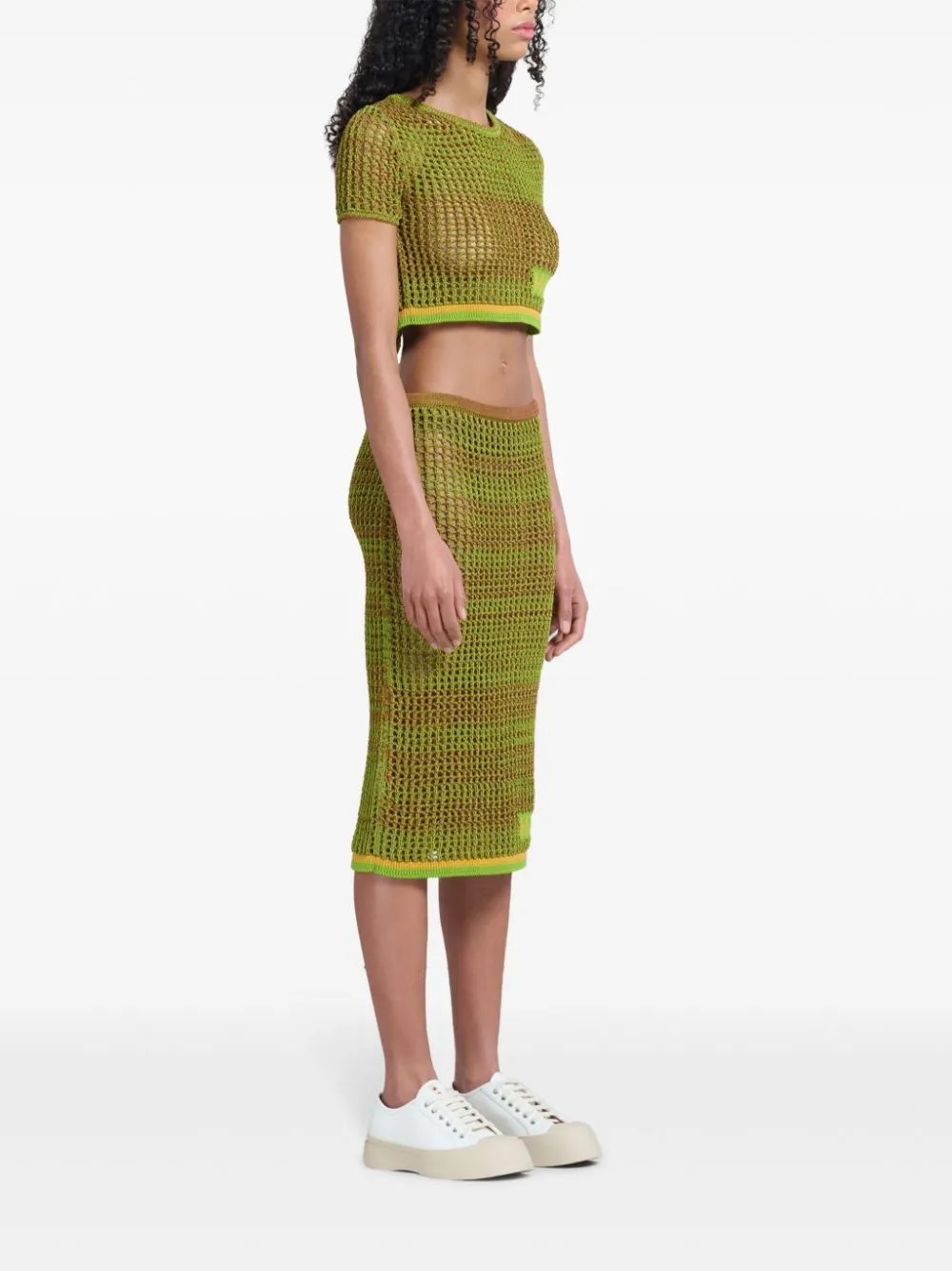 Gonna midi traforata in verde di Marni - donna