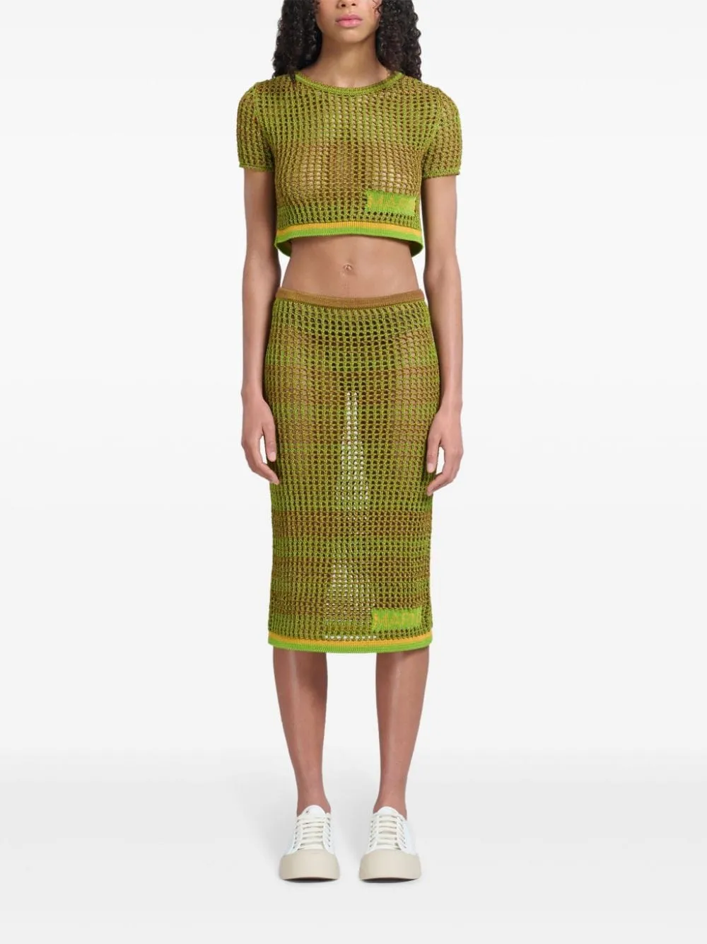 Gonna midi traforata in verde di Marni - donna
