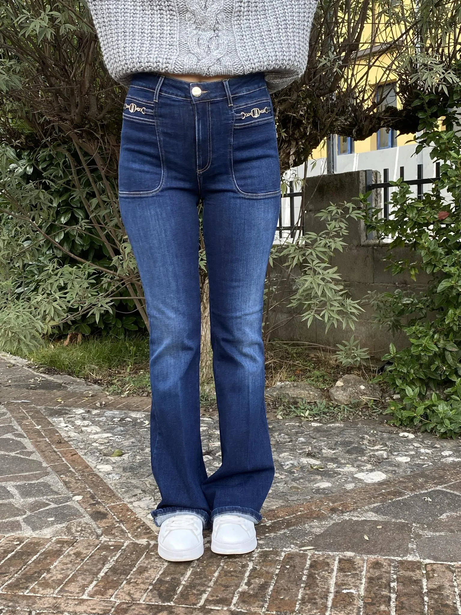 LIU JO jeans donna a zampa inserti oro CF4190DS015