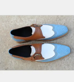 New Monk Shoes Men Shoes Pu Color Matching Fashion Business Casual Party Quotidiano Classico Brogue Scarpe formali con fibbia ca