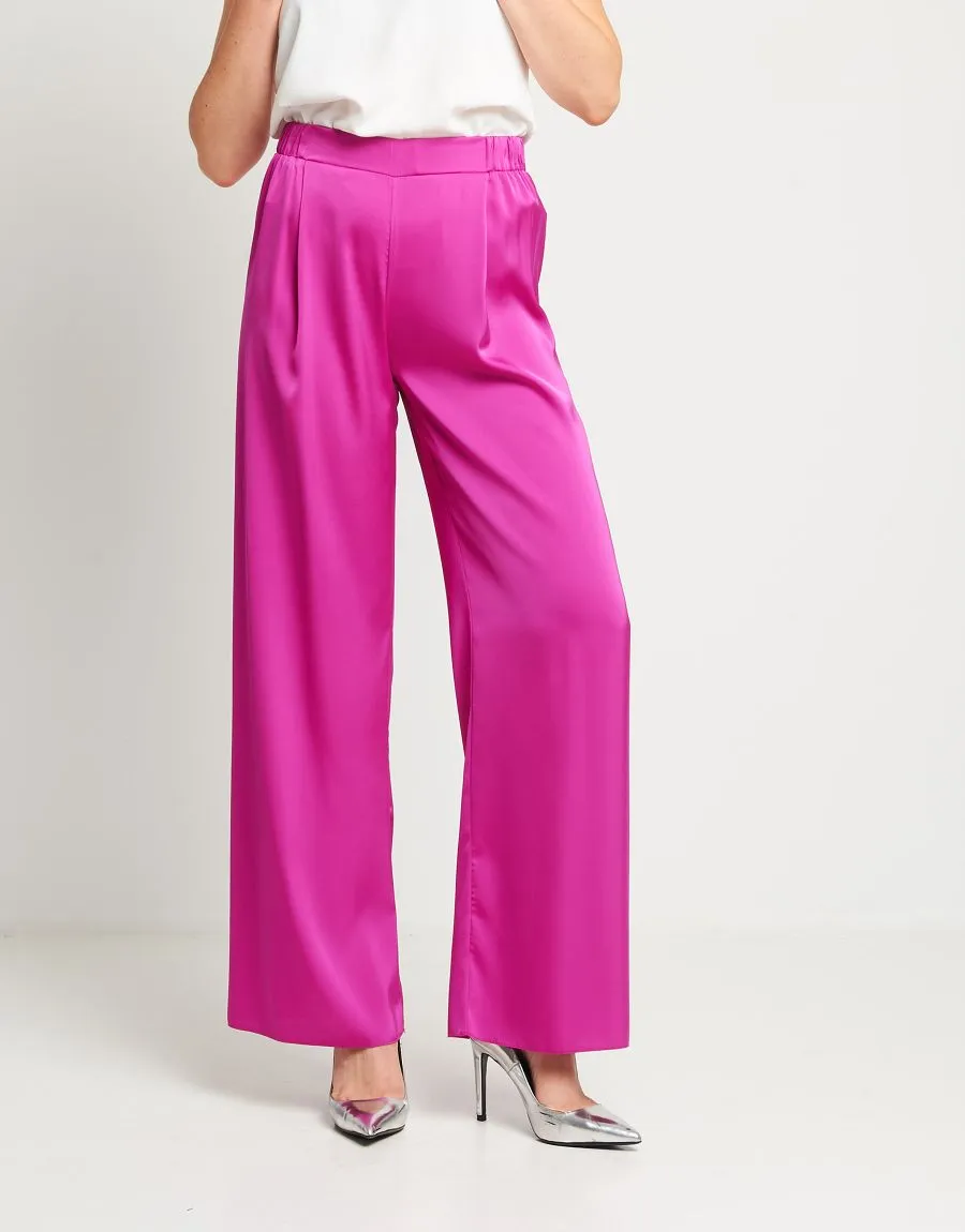 Pantalone palazzo in raso con elastico