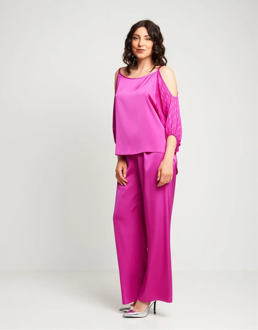 Pantalone palazzo in raso con elastico