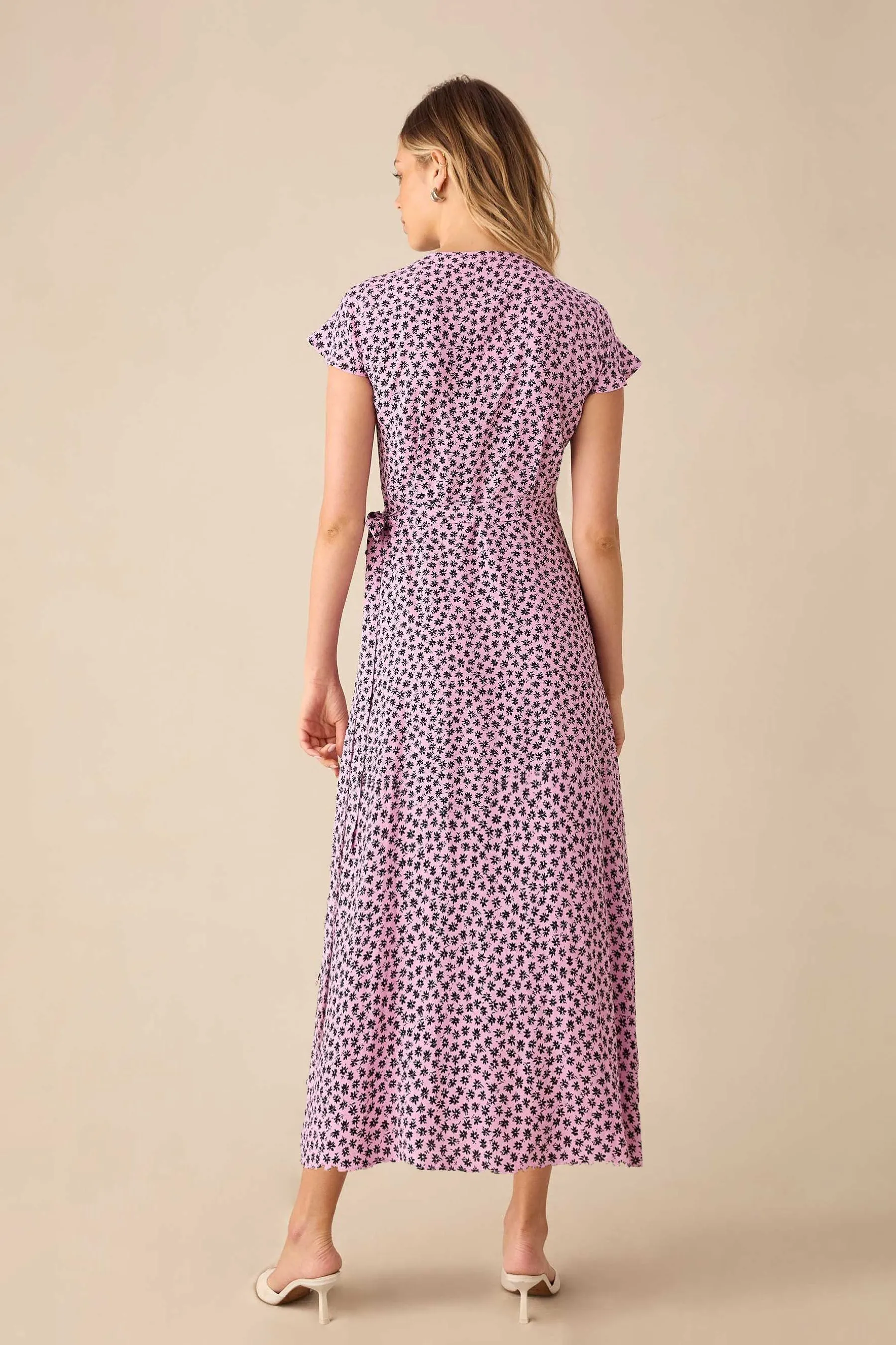 Ro&Zo Pink - Ditsy Print Wrap Midi Dress