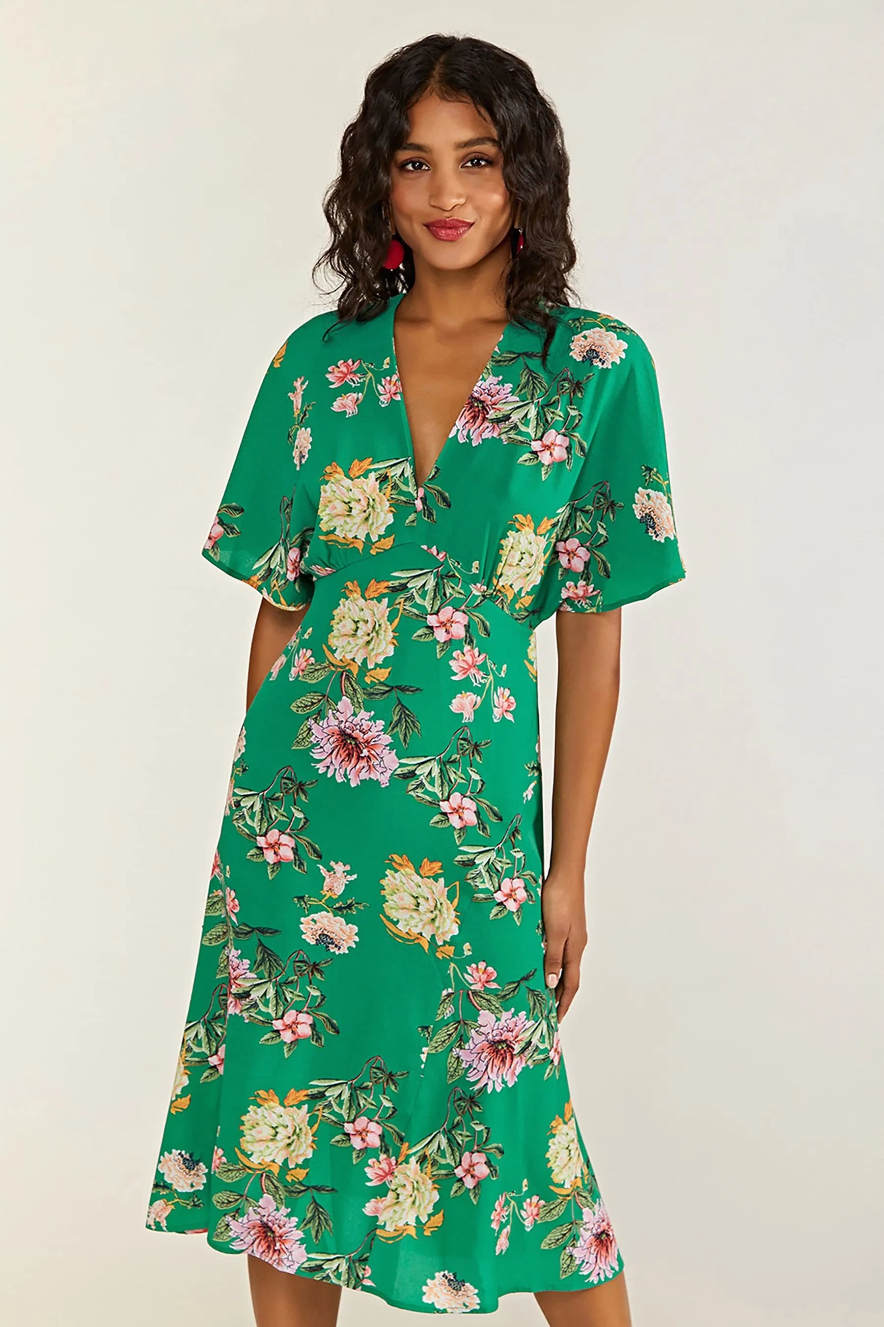 Yumi - Abito midi a kimono con Stampa e gru